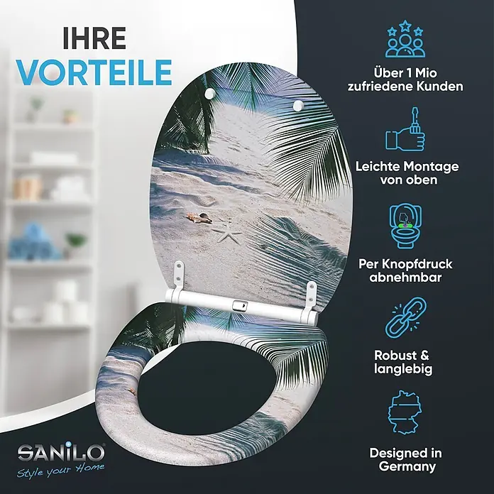 SANILO WC-Sitz Beach mit Schnellverschluss - MDF, Beige, Mit Absenkautomatik