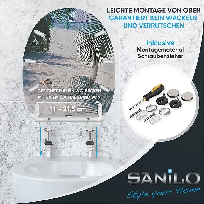 SANILO WC-Sitz Beach mit Schnellverschluss - MDF, Beige, Mit Absenkautomatik