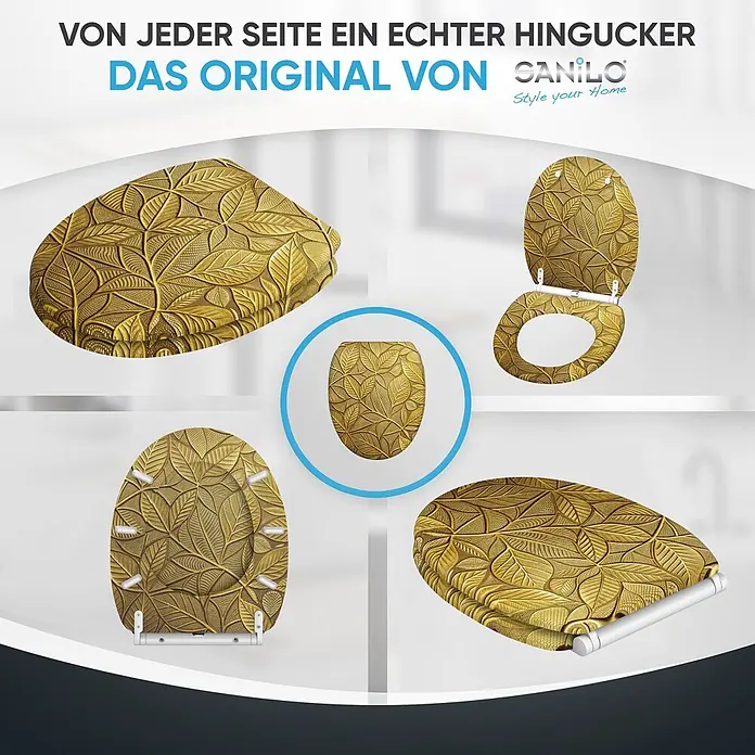 SANILO WC-Sitz Bractea mit Schnellverschluss - MDF, Goldfarben, Mit Absenkautomatik