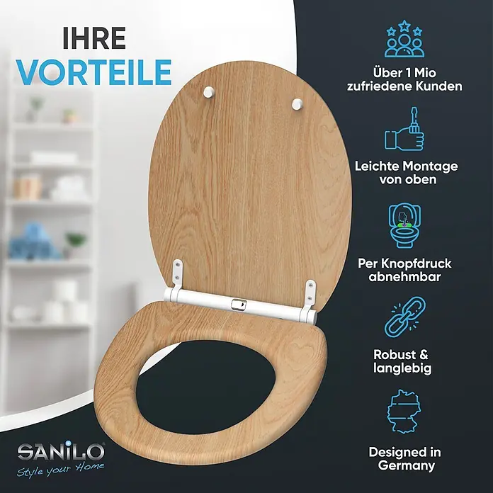 SANILO WC-Sitz Holz mit Schnellverschluss - Holz, Braun, Mit Absenkautomatik