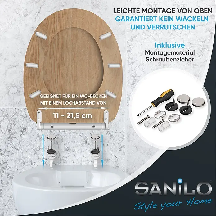 SANILO WC-Sitz Holz mit Schnellverschluss - Holz, Braun, Mit Absenkautomatik