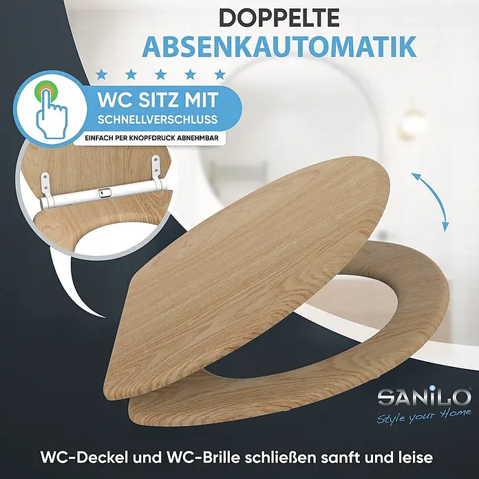 SANILO WC-Sitz Holz mit Schnellverschluss - Holz, Braun, Mit Absenkautomatik