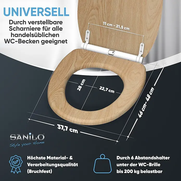 SANILO WC-Sitz Holz mit Schnellverschluss - Holz, Braun, Mit Absenkautomatik