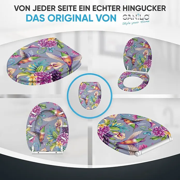 SANILO WC-Sitz Kolibri mit Schnellverschluss - MDF, Violett, Mit Absenkautomatik