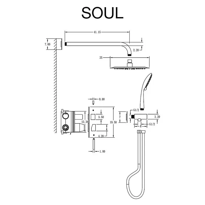 Poalgi UP-Brausearmatur SOUL - Mattschwarz, Matt