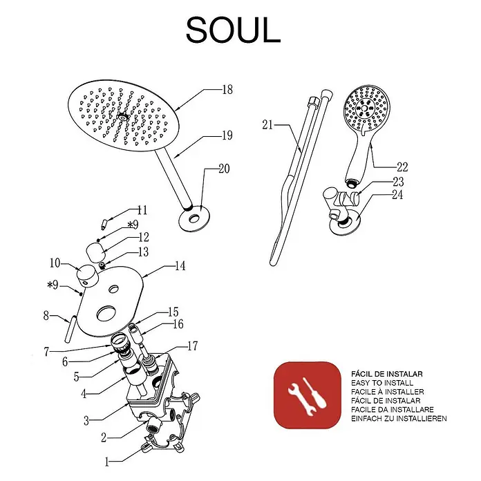 Poalgi UP-Brausearmatur SOUL - Mattschwarz, Matt