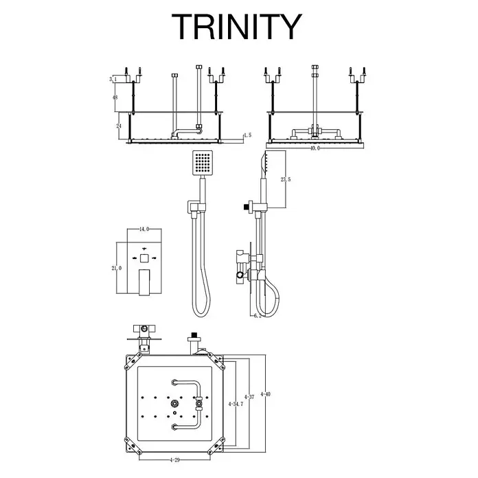 Poalgi UP-Brausearmatur TRINITY - Mattschwarz, Matt