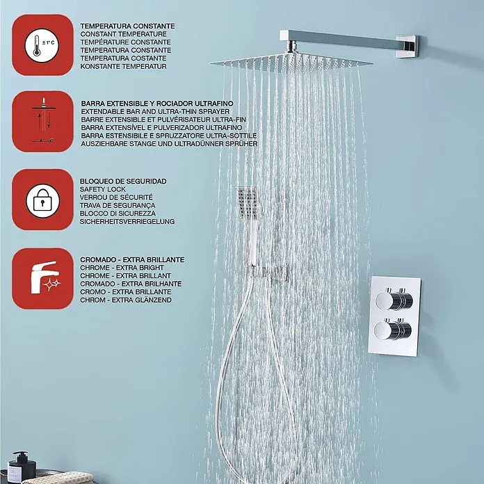 Poalgi UP-Brausethermostat ETERNITY - Quadratisch, Chrom, Glänzend
