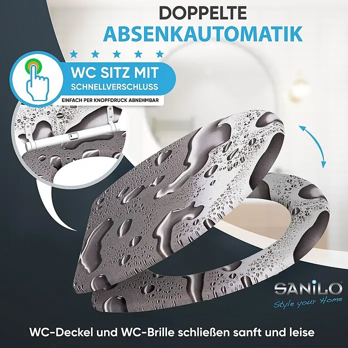 SANILO WC-Sitz Dewdrop mit Schnellverschluss - MDF, Grau, Mit Absenkautomatik