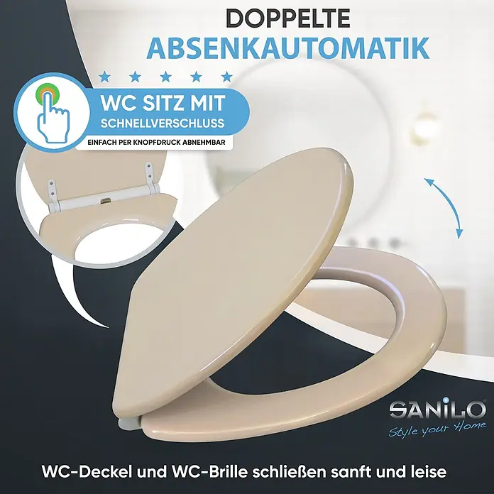 SANILO WC-Sitz Bahamabeige mit Schnellverschluss - MDF, Beige, Mit Absenkautomatik