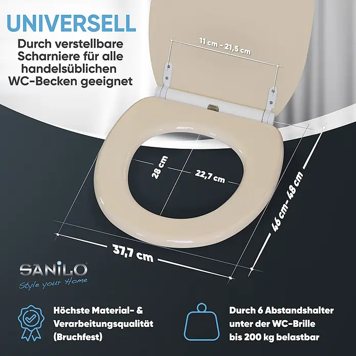 SANILO WC-Sitz Bahamabeige mit Schnellverschluss - MDF, Beige, Mit Absenkautomatik