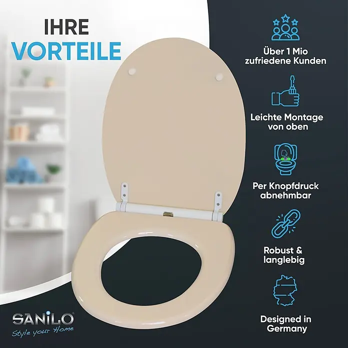 SANILO WC-Sitz Bahamabeige mit Schnellverschluss - MDF, Beige, Mit Absenkautomatik