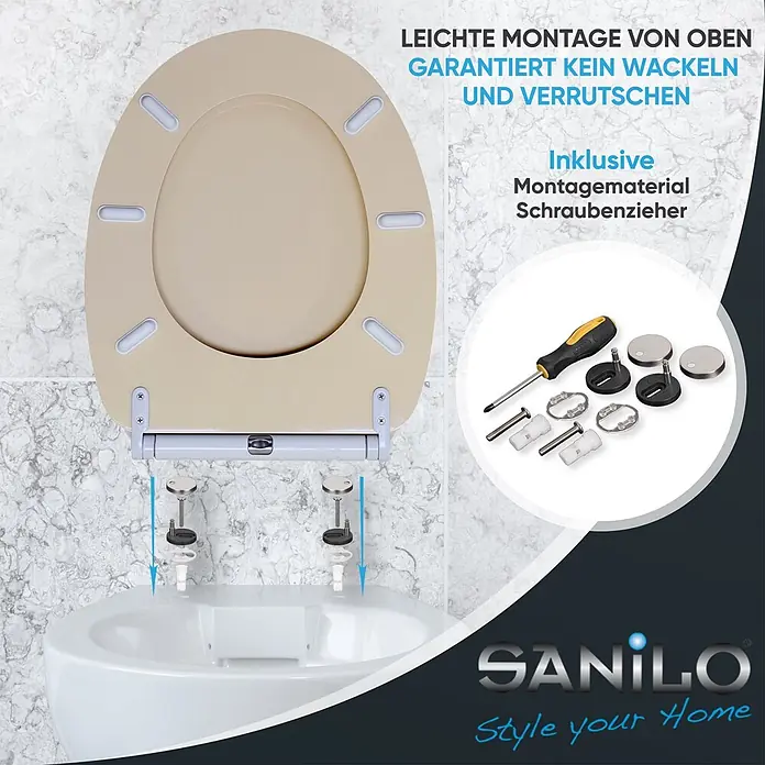 SANILO WC-Sitz Bahamabeige mit Schnellverschluss - MDF, Beige, Mit Absenkautomatik