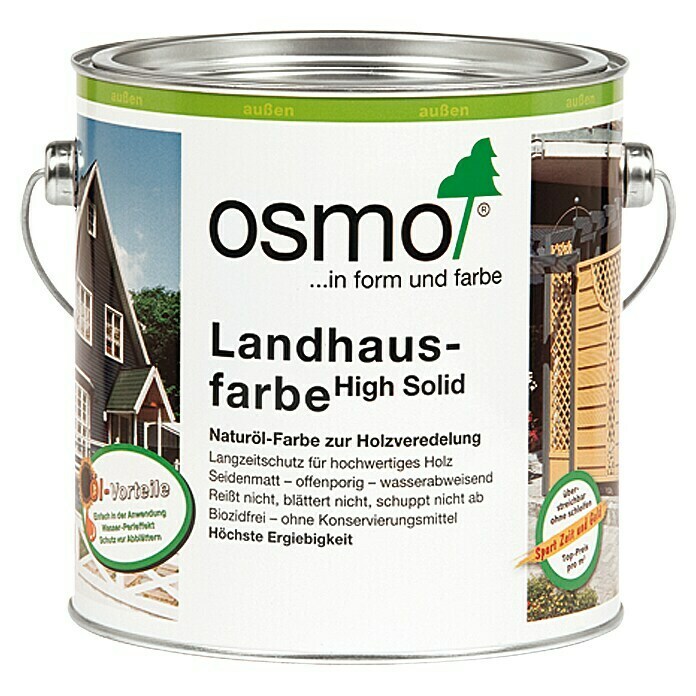 Osmo High Solid Landhausfarbe (Weiß, 2,5 l, Seidenmatt, Naturölbasis)