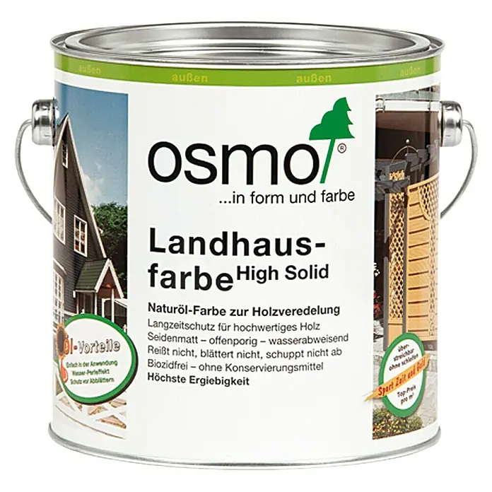Osmo High Solid Landhausfarbe - Weiß, 2,5 l, Seidenmatt - Farbdose Osmo Landhausfarbe High Solid.