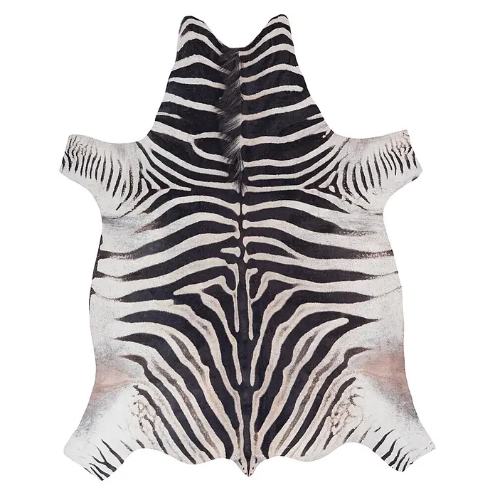 Kayoom Kunstfell Sanari 202 - Schwarz/Weiß, 190 x 155 cm, 100 % Polyester - Schwarz-weißer Zebrafellteppich.