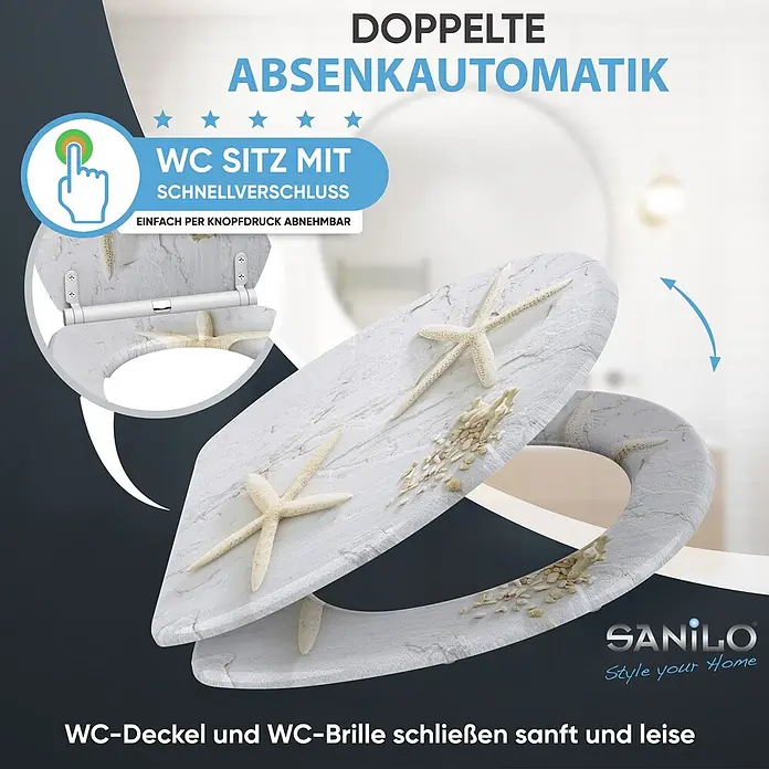 SANILO WC-Sitz Seestern mit Schnellverschluss - MDF, Grau, Mit Absenkautomatik