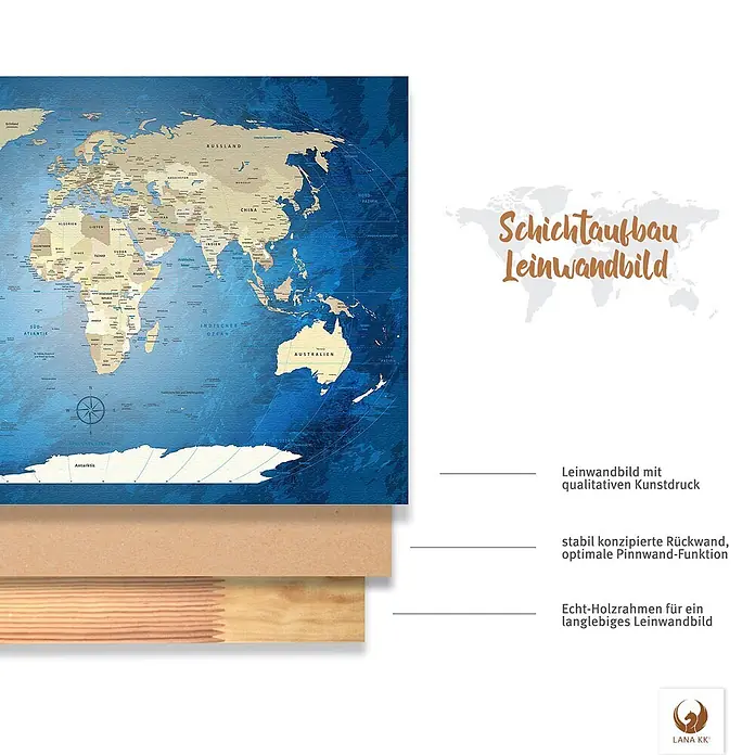LanaKK Leinwandbild - Weltkarte, B x H: 120 x 80 cm