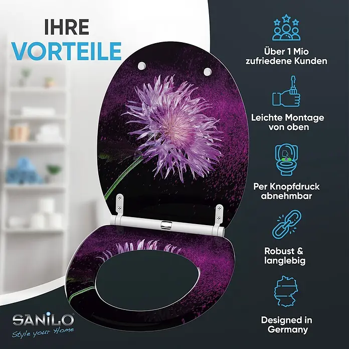 SANILO WC-Sitz Purple Dust mit Schnellverschluss - MDF, Violett, Mit Absenkautomatik