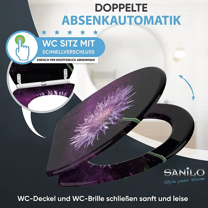SANILO WC-Sitz Purple Dust mit Schnellverschluss - MDF, Violett, Mit Absenkautomatik