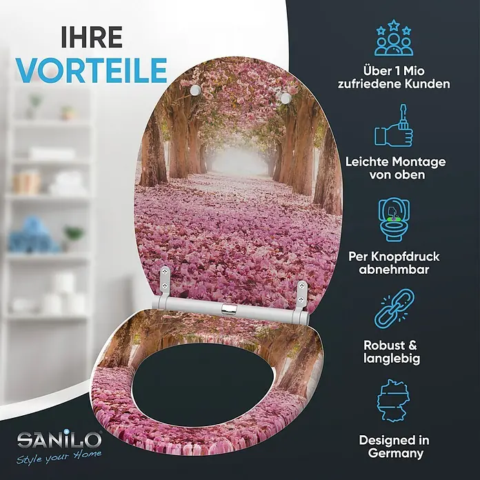 SANILO WC-Sitz Romantik mit Schnellverschluss - MDF, Pink, Mit Absenkautomatik