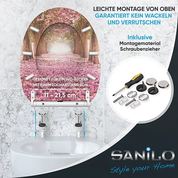 SANILO WC-Sitz Romantik mit Schnellverschluss - MDF, Pink, Mit Absenkautomatik
