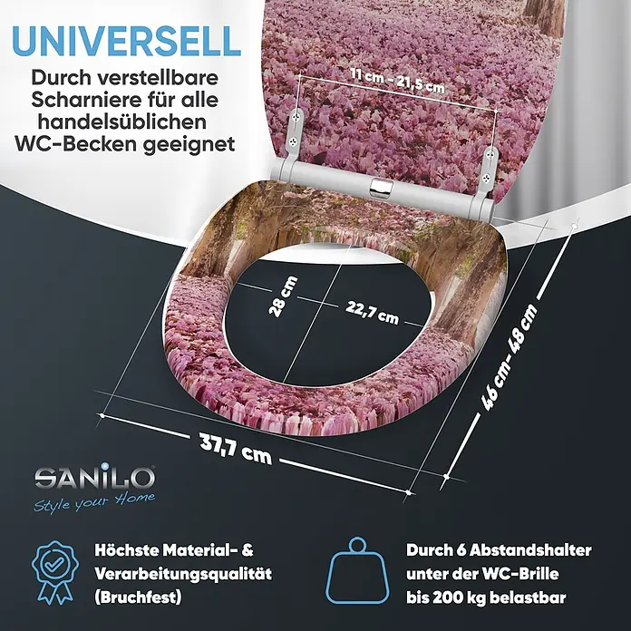 SANILO WC-Sitz Romantik mit Schnellverschluss - MDF, Pink, Mit Absenkautomatik