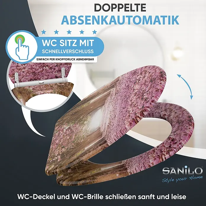 SANILO WC-Sitz Romantik mit Schnellverschluss - MDF, Pink, Mit Absenkautomatik