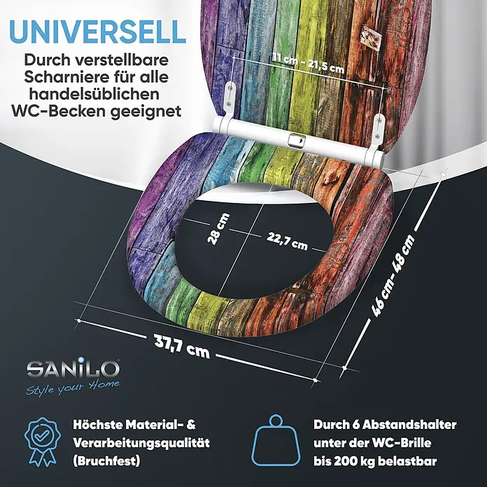 SANILO WC-Sitz Rainbow mit Schnellverschluss - MDF, Multicolor, Mit Absenkautomatik