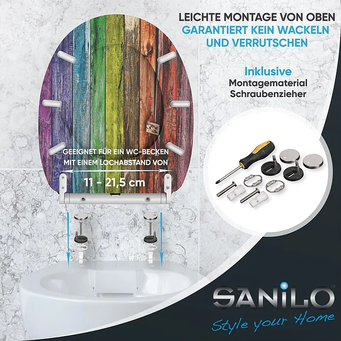 SANILO WC-Sitz Rainbow mit Schnellverschluss - MDF, Multicolor, Mit Absenkautomatik