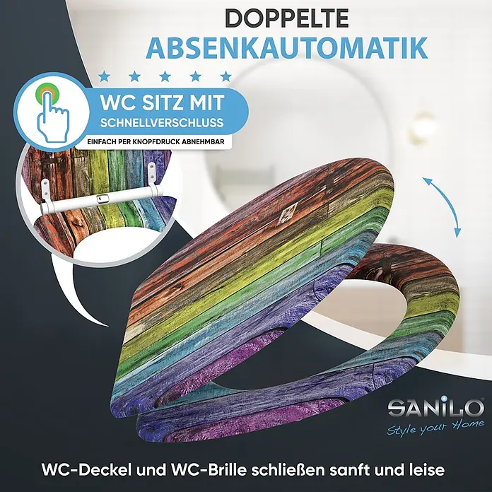 SANILO WC-Sitz Rainbow mit Schnellverschluss - MDF, Multicolor, Mit Absenkautomatik