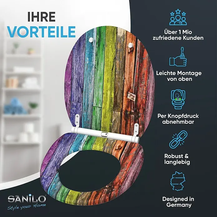 SANILO WC-Sitz Rainbow mit Schnellverschluss - MDF, Multicolor, Mit Absenkautomatik
