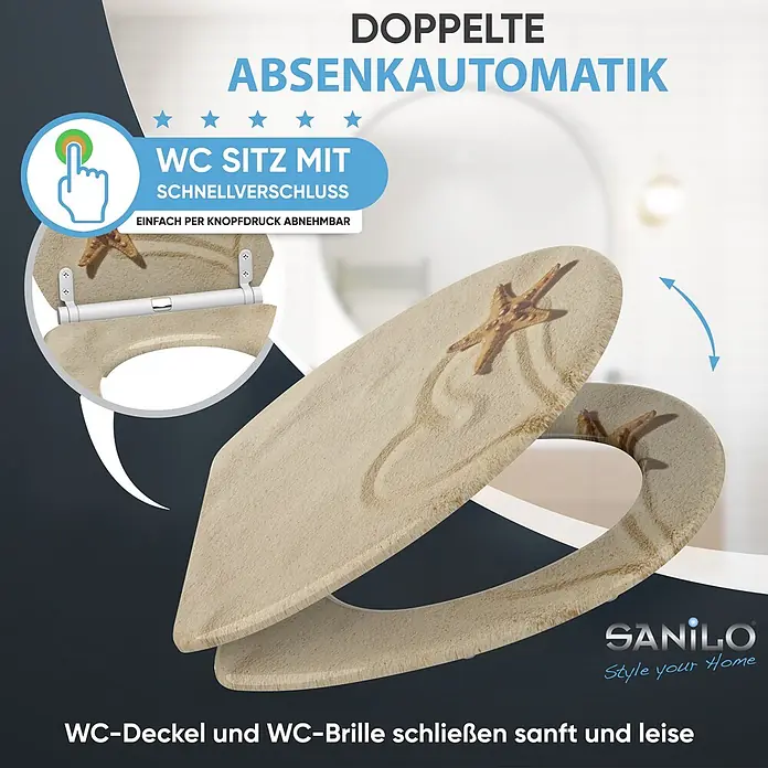 SANILO WC-Sitz Sandy mit Schnellverschluss - MDF, Braun, Mit Absenkautomatik