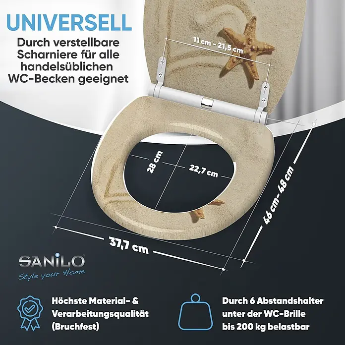 SANILO WC-Sitz Sandy mit Schnellverschluss - MDF, Braun, Mit Absenkautomatik