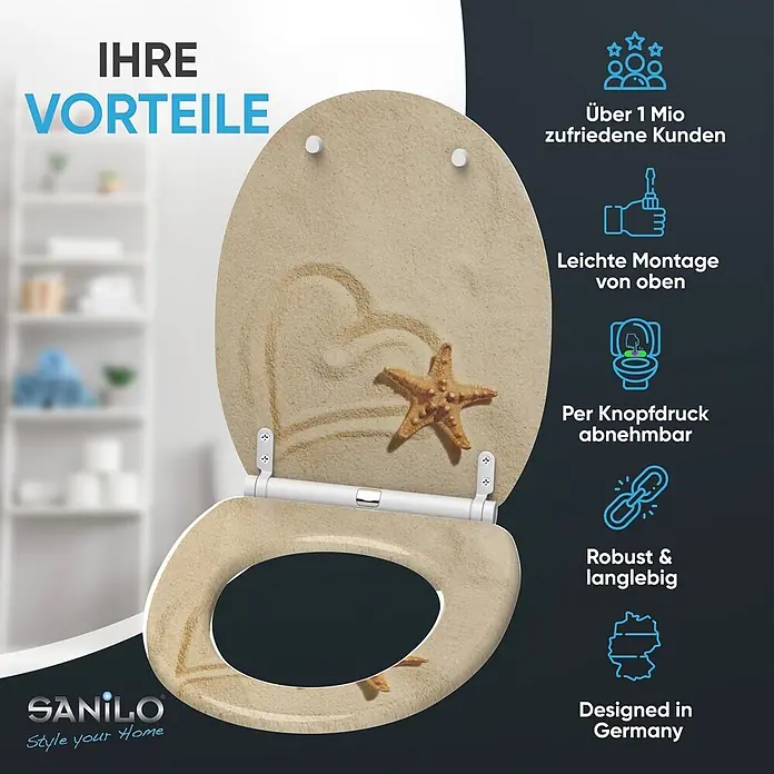 SANILO WC-Sitz Sandy mit Schnellverschluss - MDF, Braun, Mit Absenkautomatik