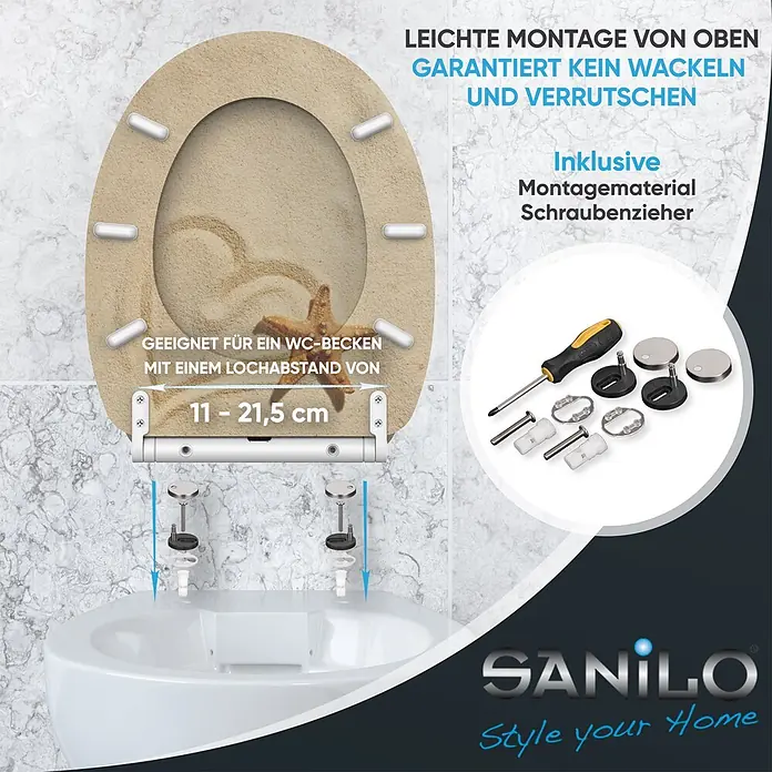 SANILO WC-Sitz Sandy mit Schnellverschluss - MDF, Braun, Mit Absenkautomatik