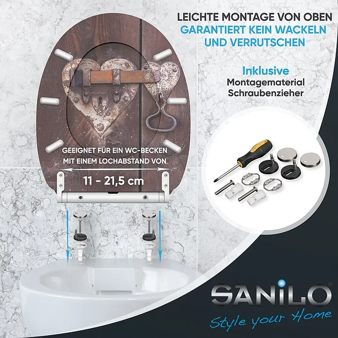 SANILO WC-Sitz Türschloss mit Schnellverschluss - MDF, Braun, Mit Absenkautomatik