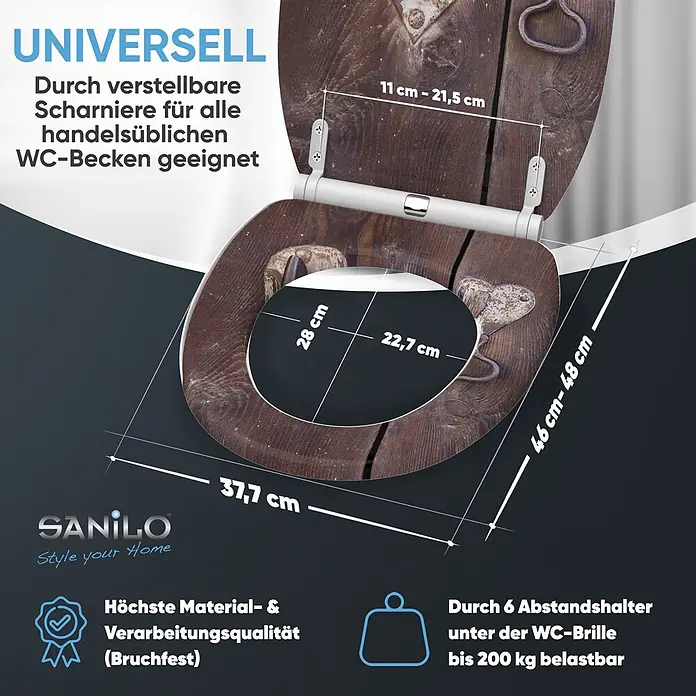 SANILO WC-Sitz Türschloss mit Schnellverschluss - MDF, Braun, Mit Absenkautomatik