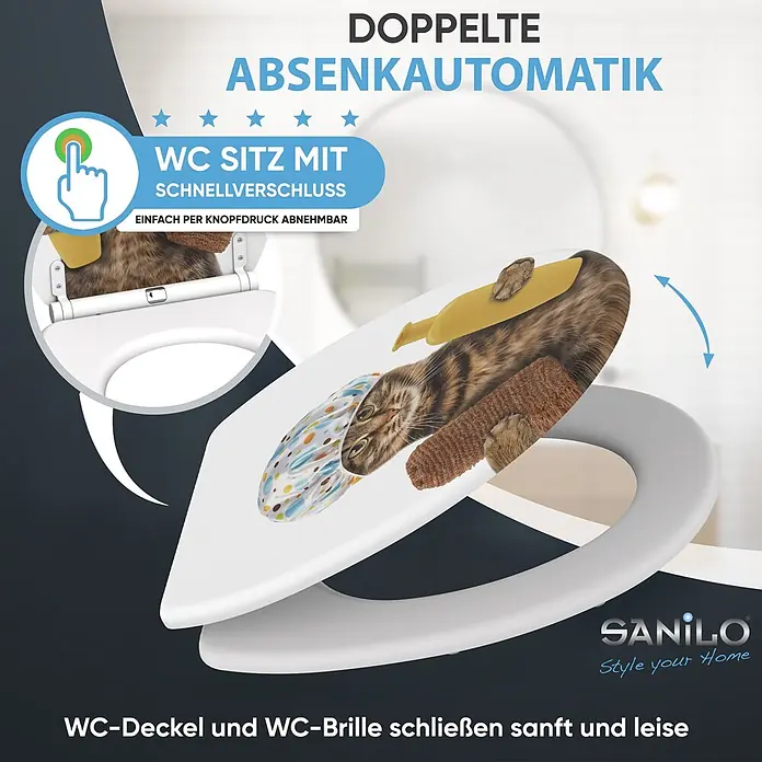 SANILO WC-Sitz Shower Cat mit Schnellverschluss - MDF, Braun, Mit Absenkautomatik