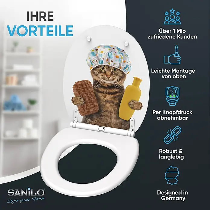 SANILO WC-Sitz Shower Cat mit Schnellverschluss - MDF, Braun, Mit Absenkautomatik