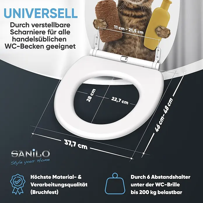 SANILO WC-Sitz Shower Cat mit Schnellverschluss - MDF, Braun, Mit Absenkautomatik