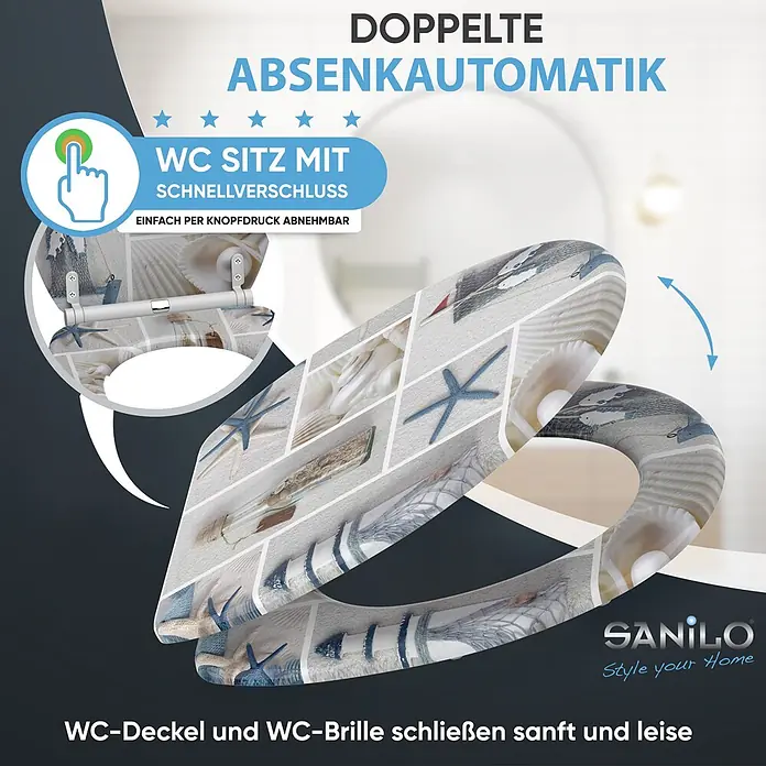 SANILO WC-Sitz Meeresbrise mit Schnellverschluss - MDF, Blau, Mit Absenkautomatik
