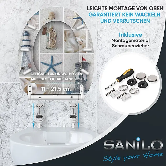 SANILO WC-Sitz Meeresbrise mit Schnellverschluss - MDF, Blau, Mit Absenkautomatik