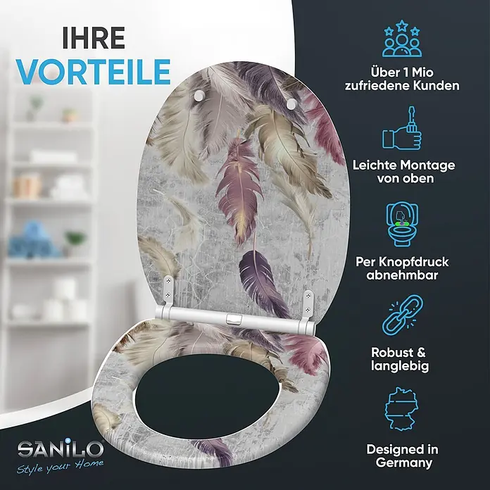 SANILO WC-Sitz Federn mit Schnellverschluss - MDF, Violett, Mit Absenkautomatik