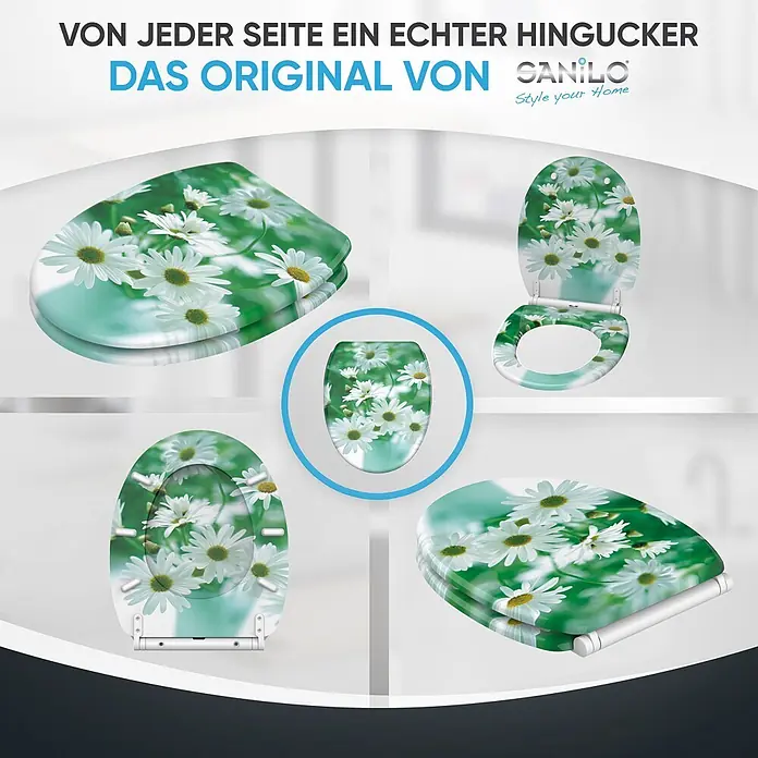 SANILO WC-Sitz Margeriten mit Schnellverschluss - MDF, Grün, Mit Absenkautomatik