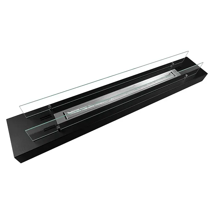 Bysil Kaminofen Bioethanol Kamineinsatz 1200 mm, 1 l Edelstahlbrenner, Schwarz matt - Material Verkleidung: Stahl, Schwarz