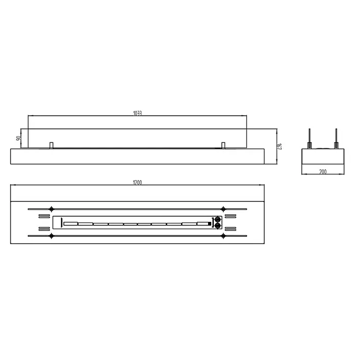 Bysil Kaminofen Bioethanol Kamineinsatz 1200 mm, 1 l Edelstahlbrenner, Schwarz matt - Material Verkleidung: Stahl, Schwarz