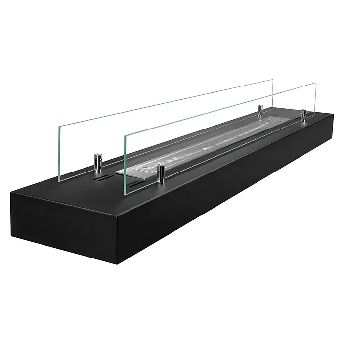 Bysil Kaminofen Bioethanol Kamineinsatz 1200 mm, 1 l Edelstahlbrenner, Schwarz matt - Material Verkleidung: Stahl, Schwarz