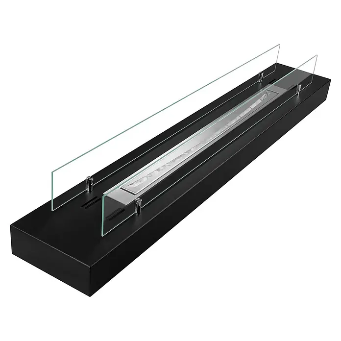 Bysil Kaminofen Bioethanol Kamineinsatz 1200 mm, 1 l Edelstahlbrenner, Schwarz matt - Material Verkleidung: Stahl, Schwarz