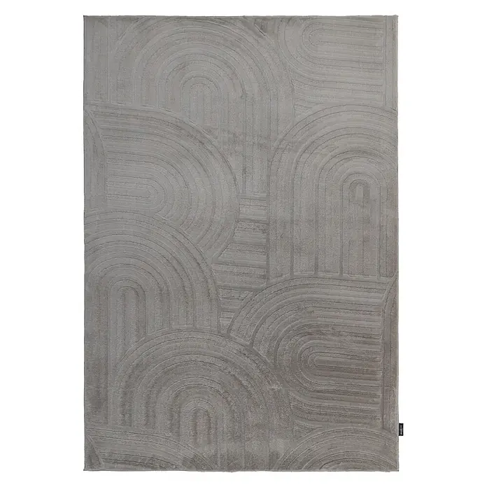 Kayoom Kurzflorteppich Cosmic 526 - Grau, 230 x 160 cm, 85 % Polyester, 15 % Wolle - Hellgrauer Teppich mit dezentem, strukturiertem Bogenmuster.